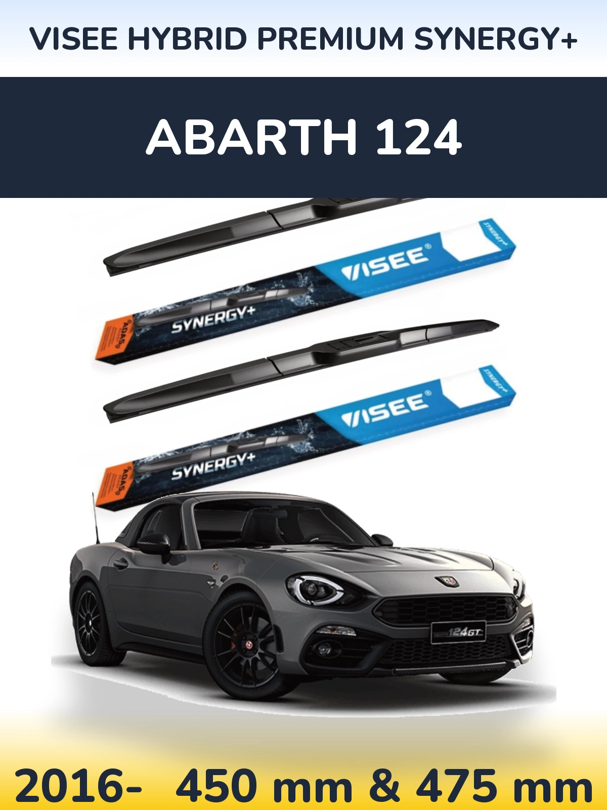 Komplet przednich wycieraczek VISEE HYBRID PREMIUM SYNERGY+ 450 & 475 mm do Abarth 124 2016-2026