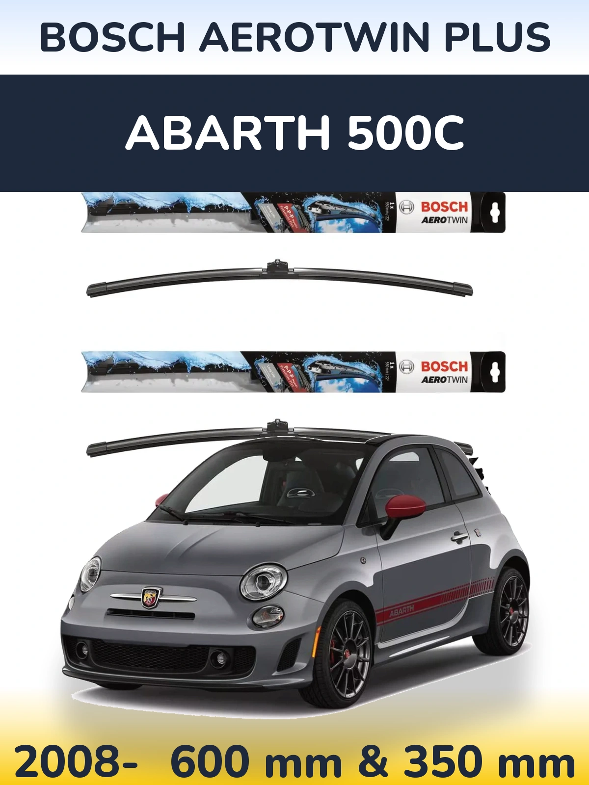 Komplet przednich wycieraczek BOSCH AeroTwin Plus 600 & 350 mm do Abarth 500C 2008-2026