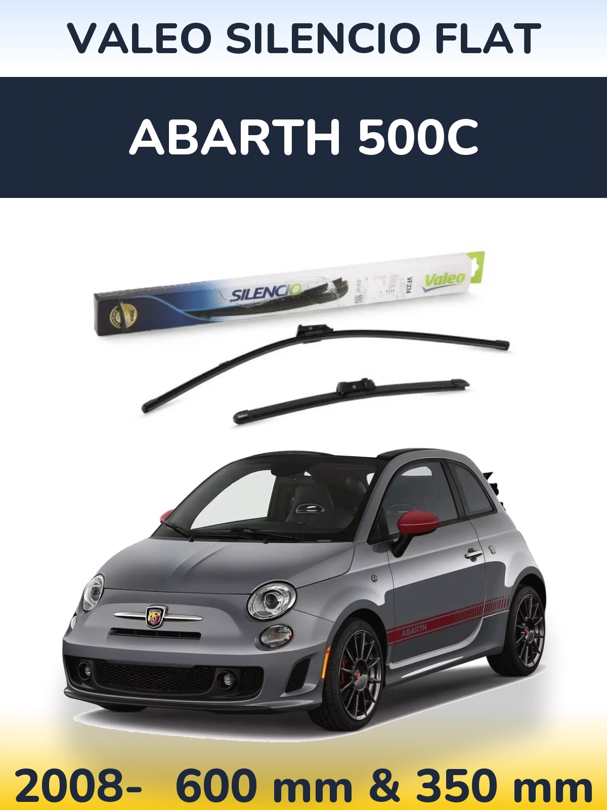 Komplet przednich wycieraczek Valeo Silencio Flat 600 & 350 mm do Abarth 500C 2008-2026