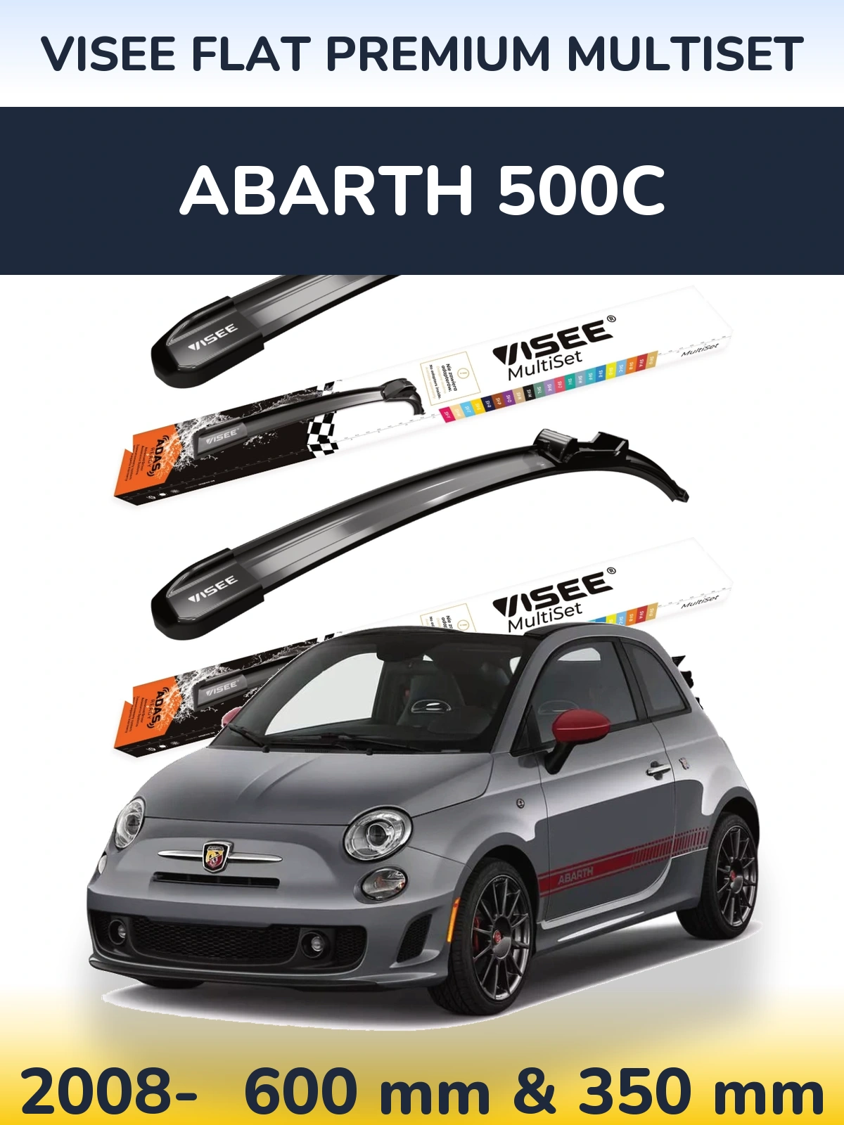 Комплект передних дворников VISEE FLAT PREMIUM MultiSet 600 & 350 мм для Abarth 500C 2008-2026