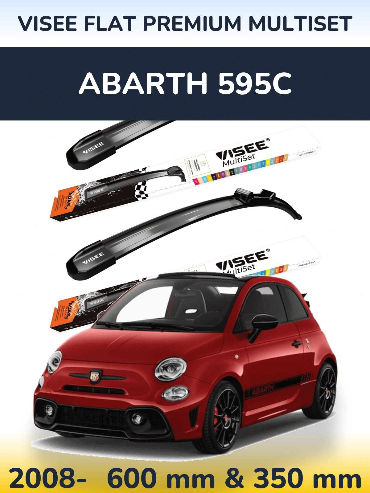 Комплект передних дворников VISEE FLAT PREMIUM MultiSet 600 & 350 мм для Abarth 595C 2008-2026