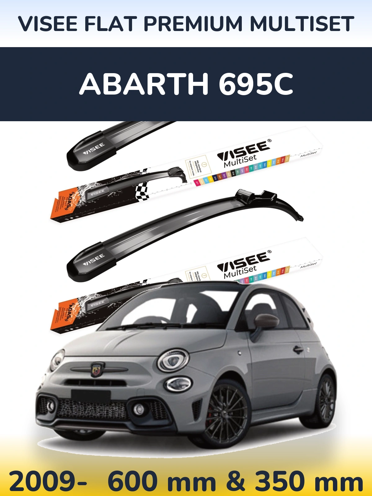 Комплект передних дворников VISEE FLAT PREMIUM MultiSet 600 & 350 мм для Abarth 695C 2009-2026