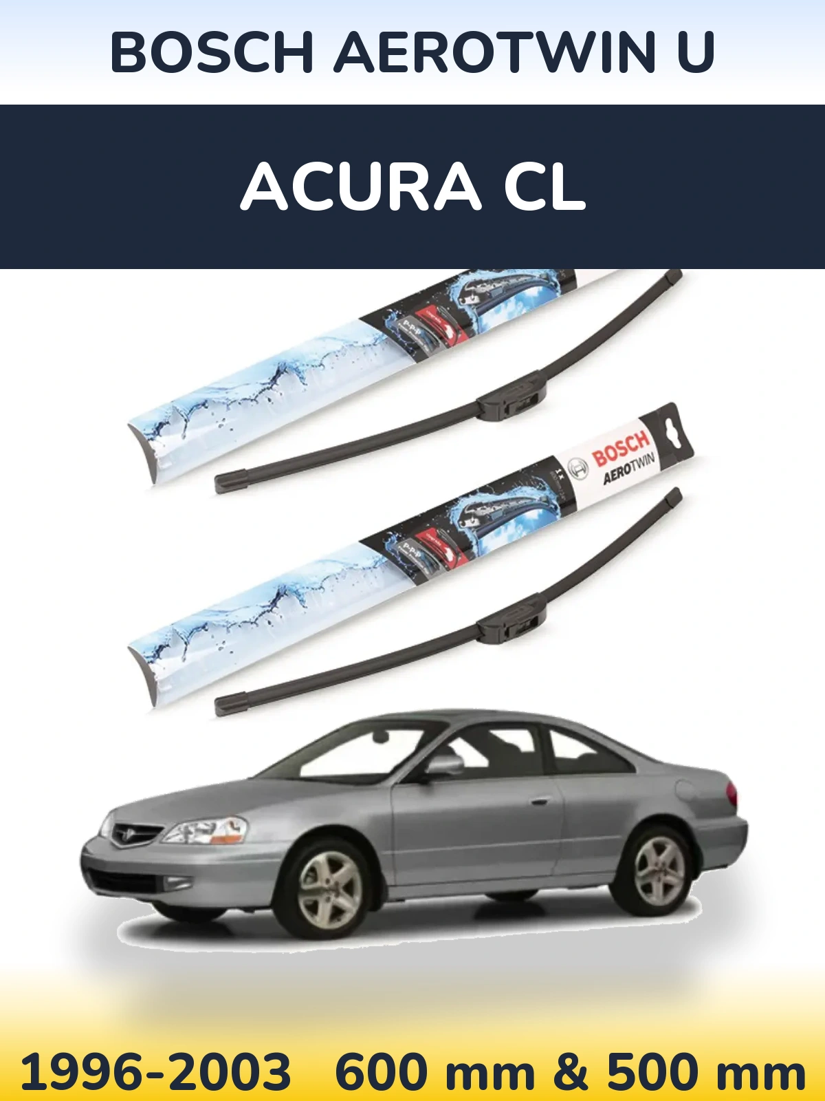 Komplet przednich wycieraczek BOSCH AeroTwin U 600 & 500 mm do Acura CL 1996-2003