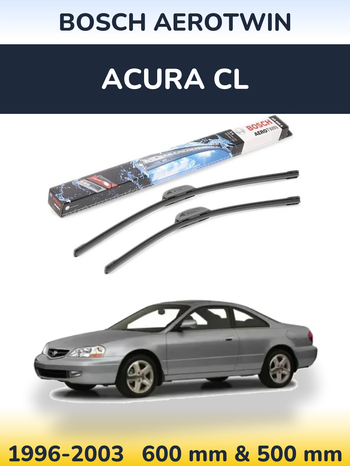 Комплект передних дворников BOSCH AeroTwin 600 & 500 мм для Acura CL 1996-2003