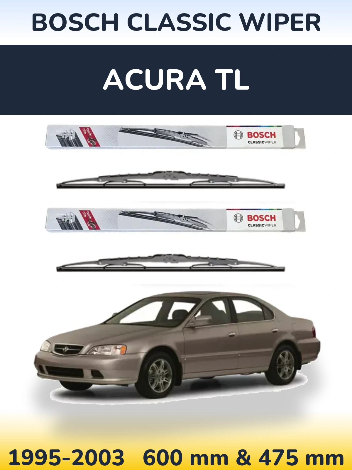 Komplet przednich wycieraczek BOSCH Classic Wiper 600 & 475 mm do Acura TL 1995-2003