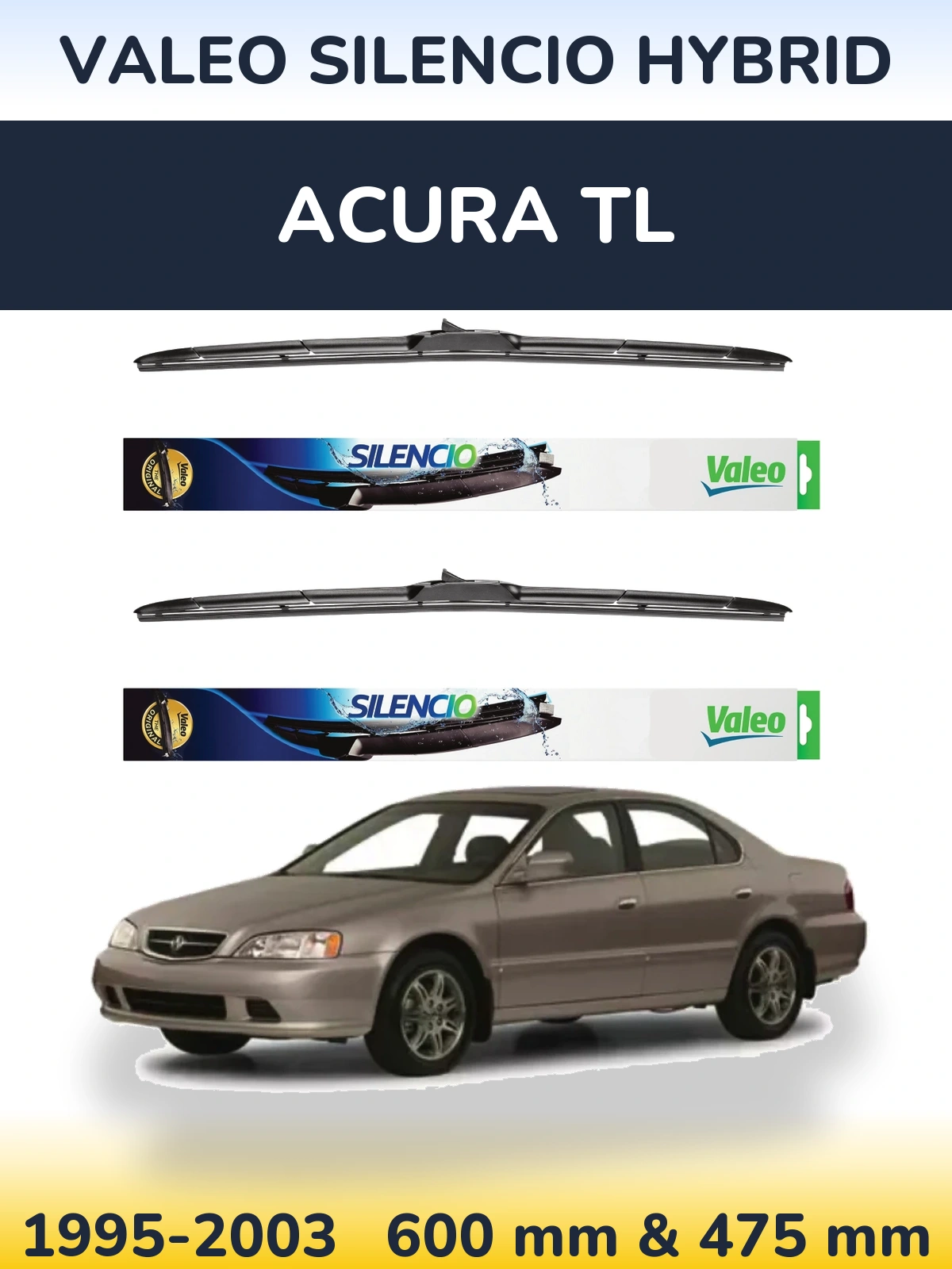 Комплект передних дворников Valeo Silencio Hybrid 600 & 475 мм для Acura TL 1995-2003