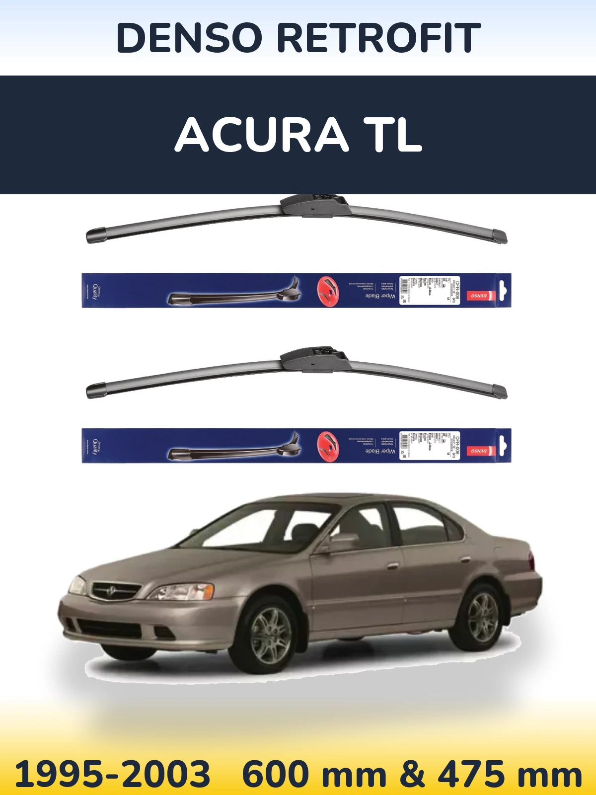 Komplet przednich wycieraczek Denso Retrofit 600 & 475 mm do Acura TL 1995-2003