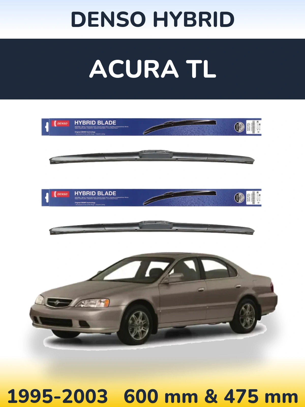 Komplet przednich wycieraczek Denso Hybrid 600 & 475 mm do Acura TL 1995-2003