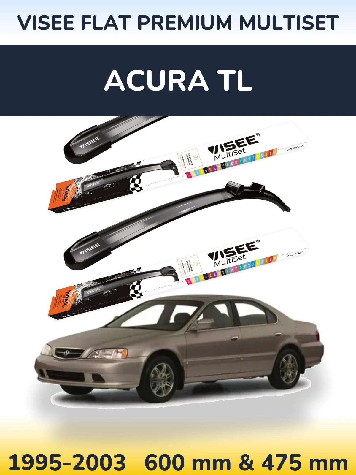 Komplet przednich wycieraczek VISEE FLAT PREMIUM MultiSet 600 & 475 mm do Acura TL 1995-2003