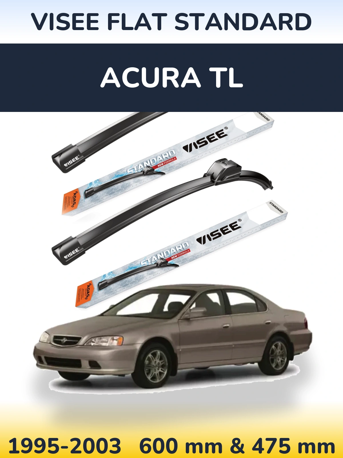 Komplet przednich wycieraczek VISEE FLAT STANDARD 600 & 475 mm do Acura TL 1995-2003