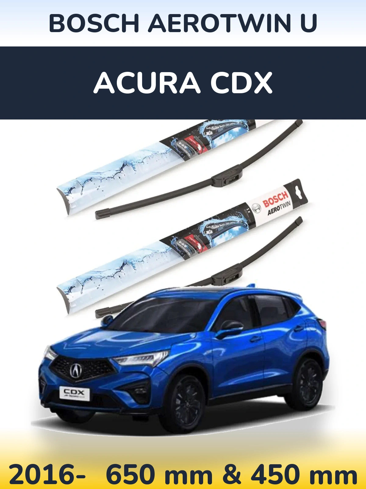 Комплект передних дворников BOSCH AeroTwin U 650 & 450 мм для Acura CDX 2016-2026