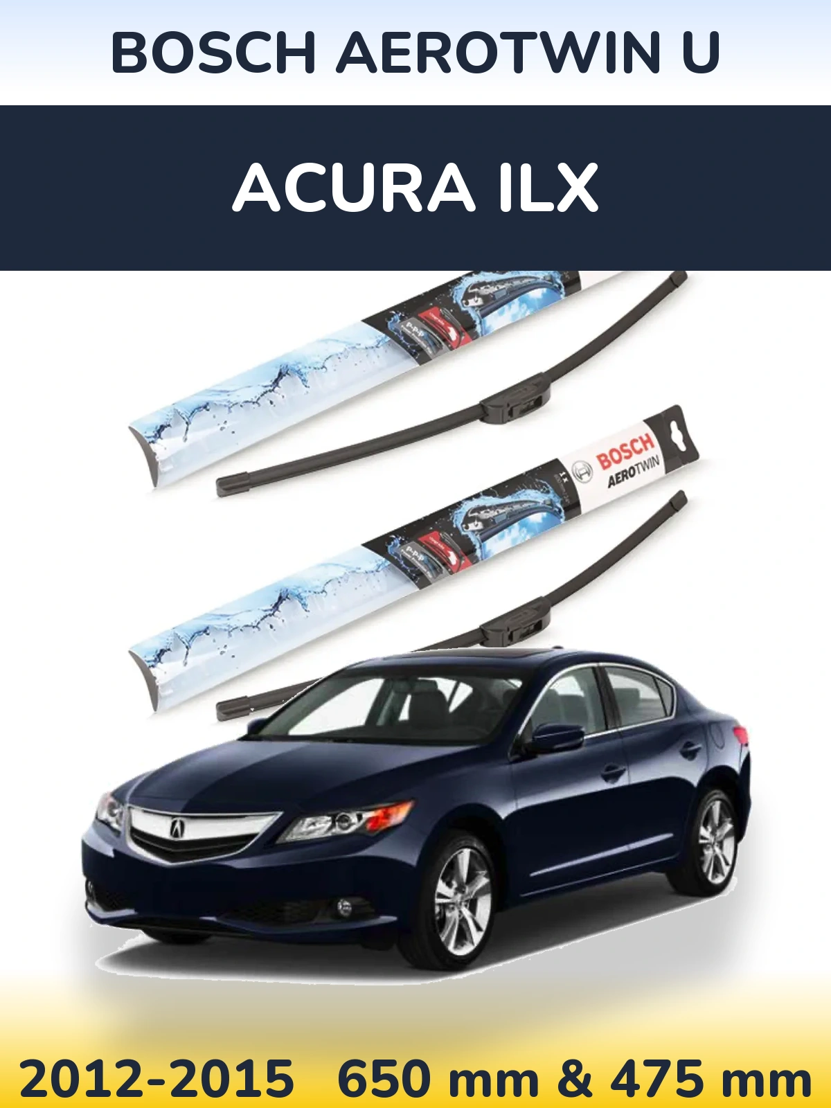 Front wiper blade set BOSCH AeroTwin U 650 & 475 mm for Acura ILX 2012-2015