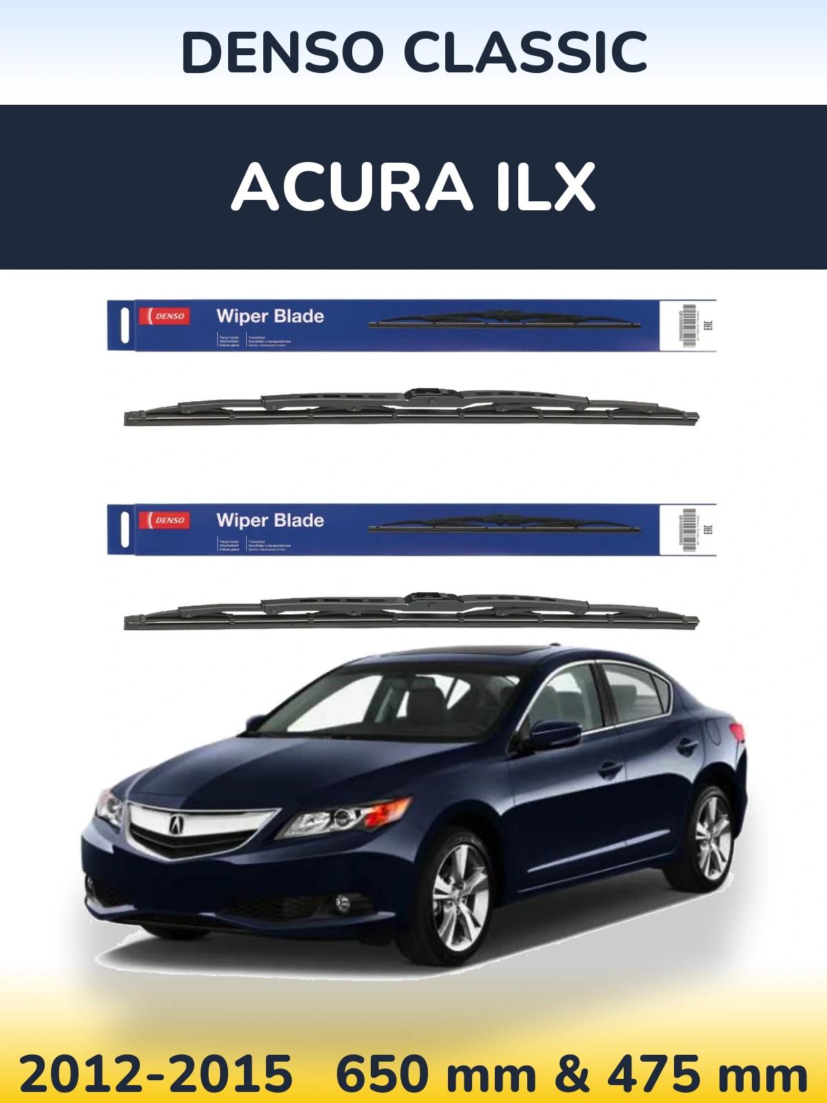 Front wiper blade set Denso Classic 650 & 475 mm for Acura ILX 2012-2015
