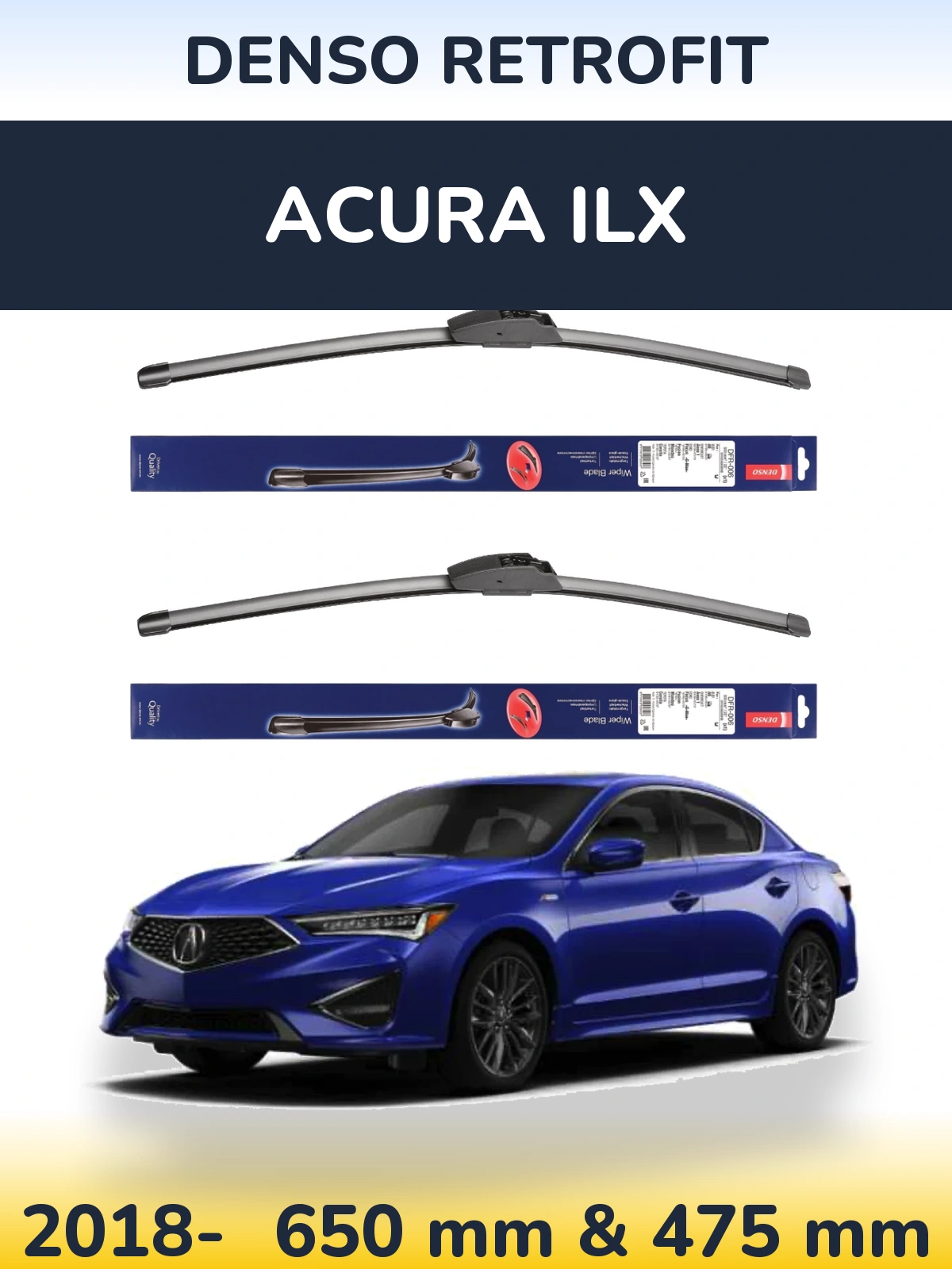 Komplet przednich wycieraczek Denso Retrofit 650 & 475 mm do Acura ILX 2018-2026