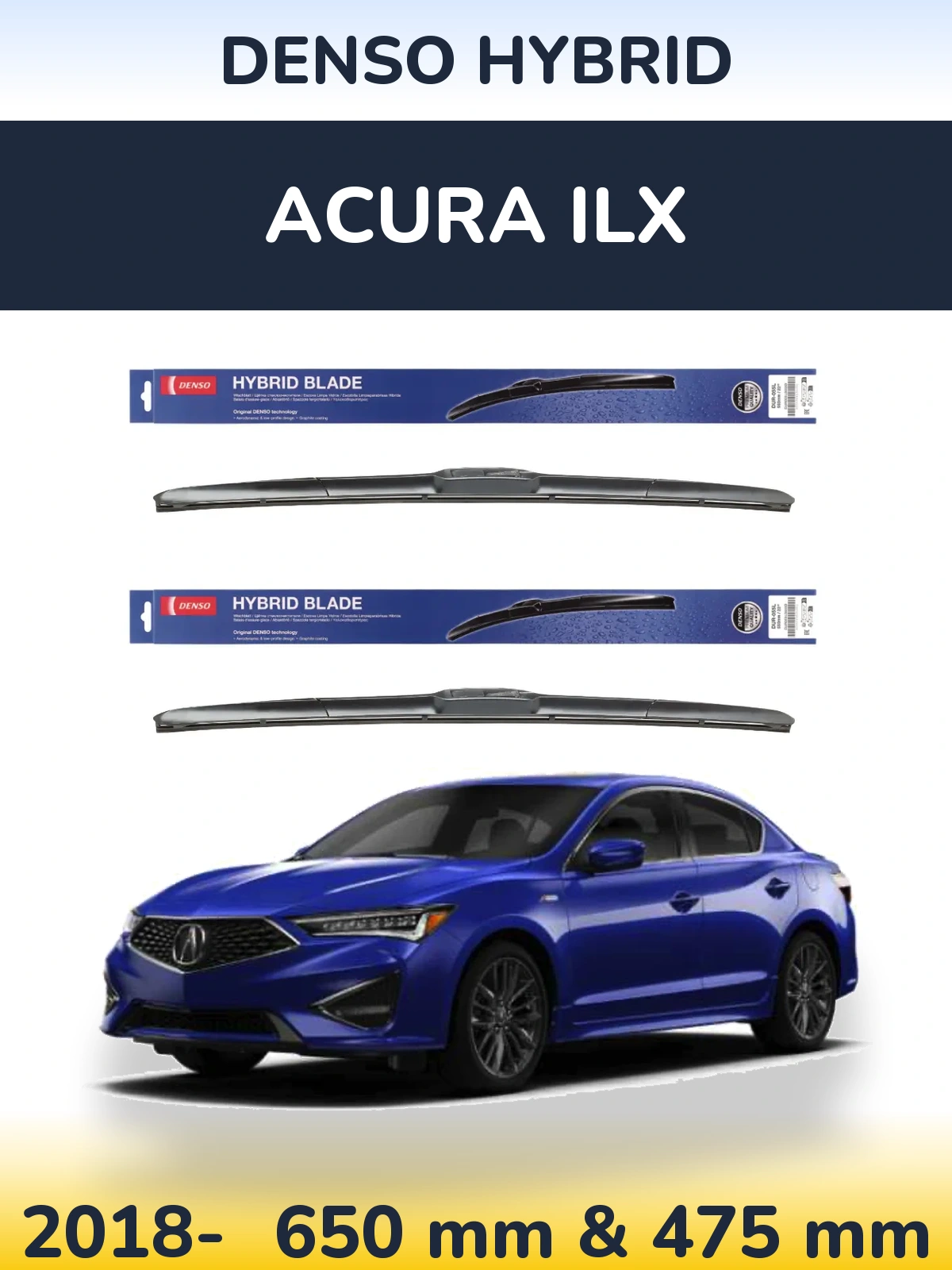 Komplet przednich wycieraczek Denso Hybrid 650 & 475 mm do Acura ILX 2018-2026