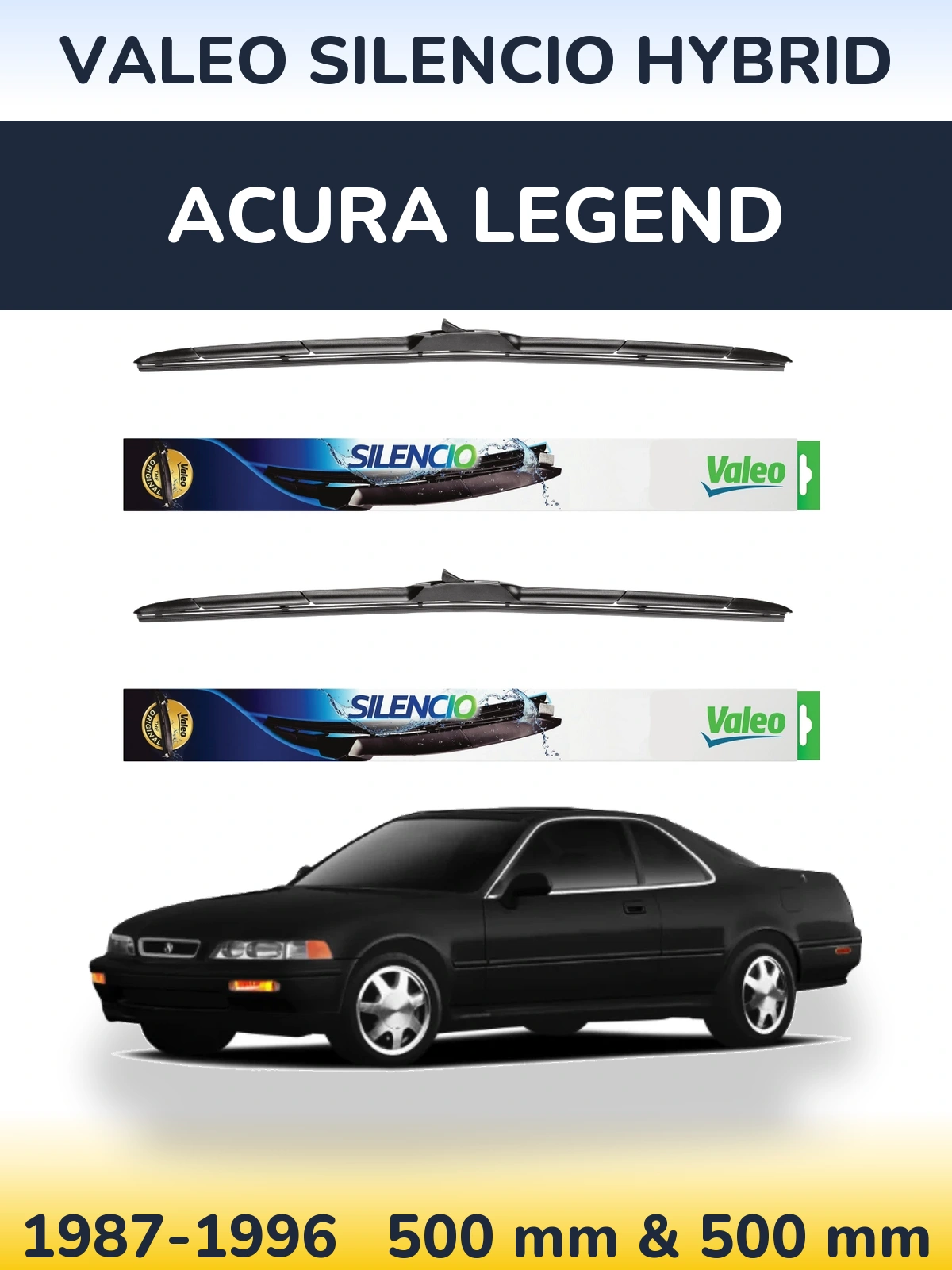 Komplet przednich wycieraczek Valeo Silencio Hybrid 500 & 500 mm do Acura Legend 1987-1996