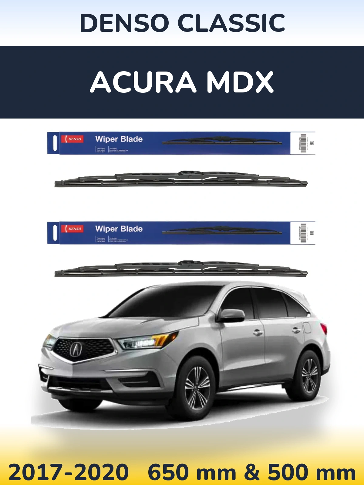 Komplet przednich wycieraczek Denso Classic 650 & 500 mm do Acura MDX 2017-2020