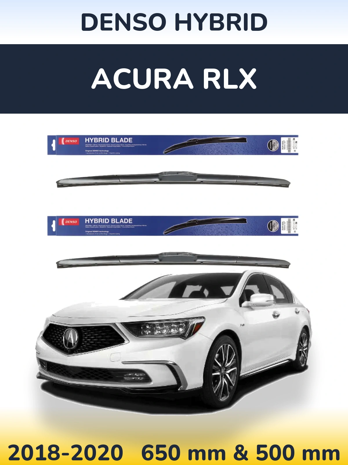 Комплект передних дворников Denso Hybrid 650 & 500 мм для Acura RLX 2018-2020
