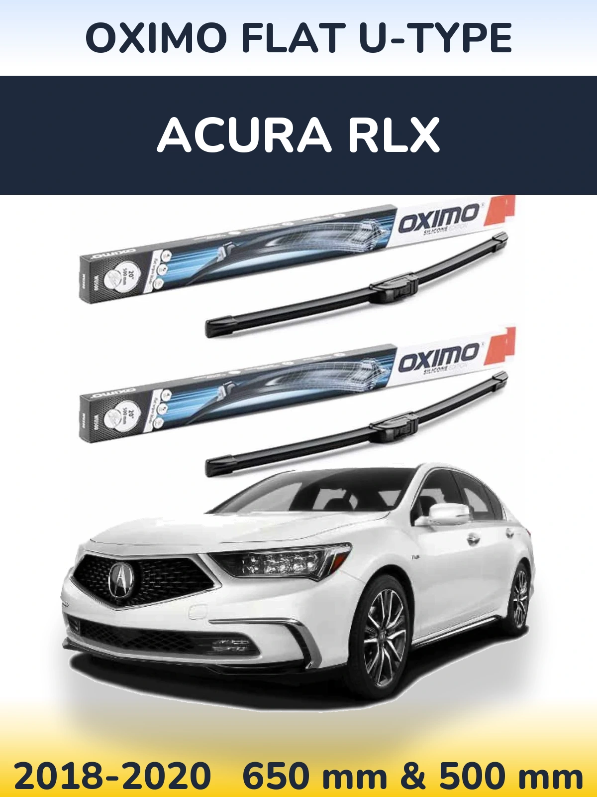 Комплект передних дворников Oximo Flat U-type 650 & 500 мм для Acura RLX 2018-2020