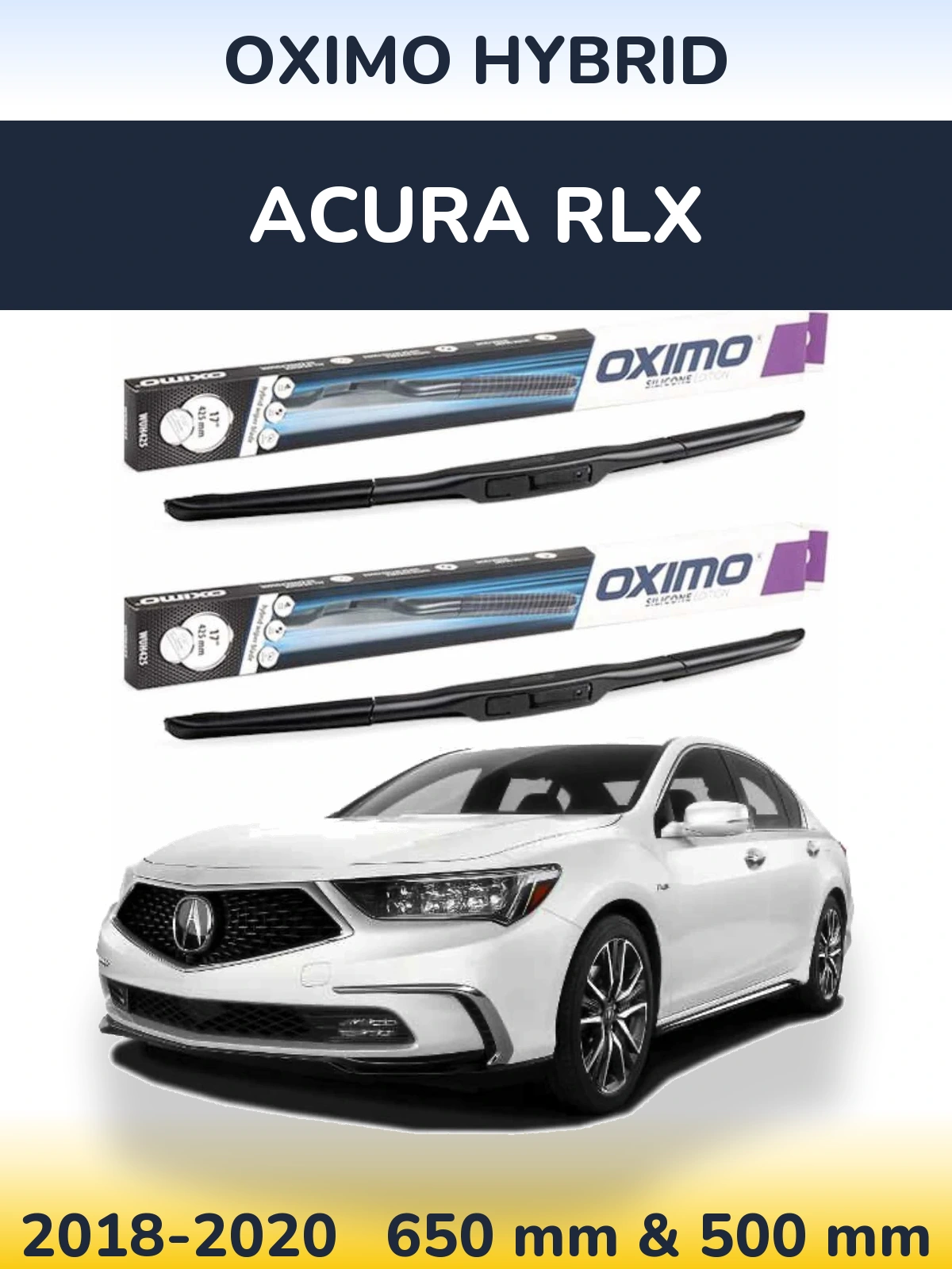 Комплект передних дворников Oximo Hybrid 650 & 500 мм для Acura RLX 2018-2020