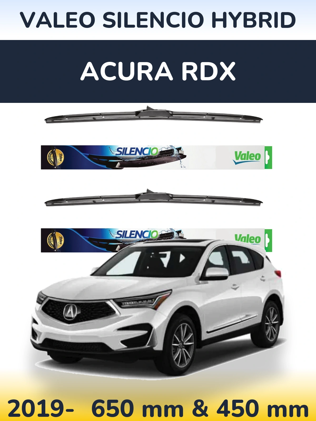 Komplet przednich wycieraczek Valeo Silencio Hybrid 650 & 450 mm do Acura RDX 2019-2026