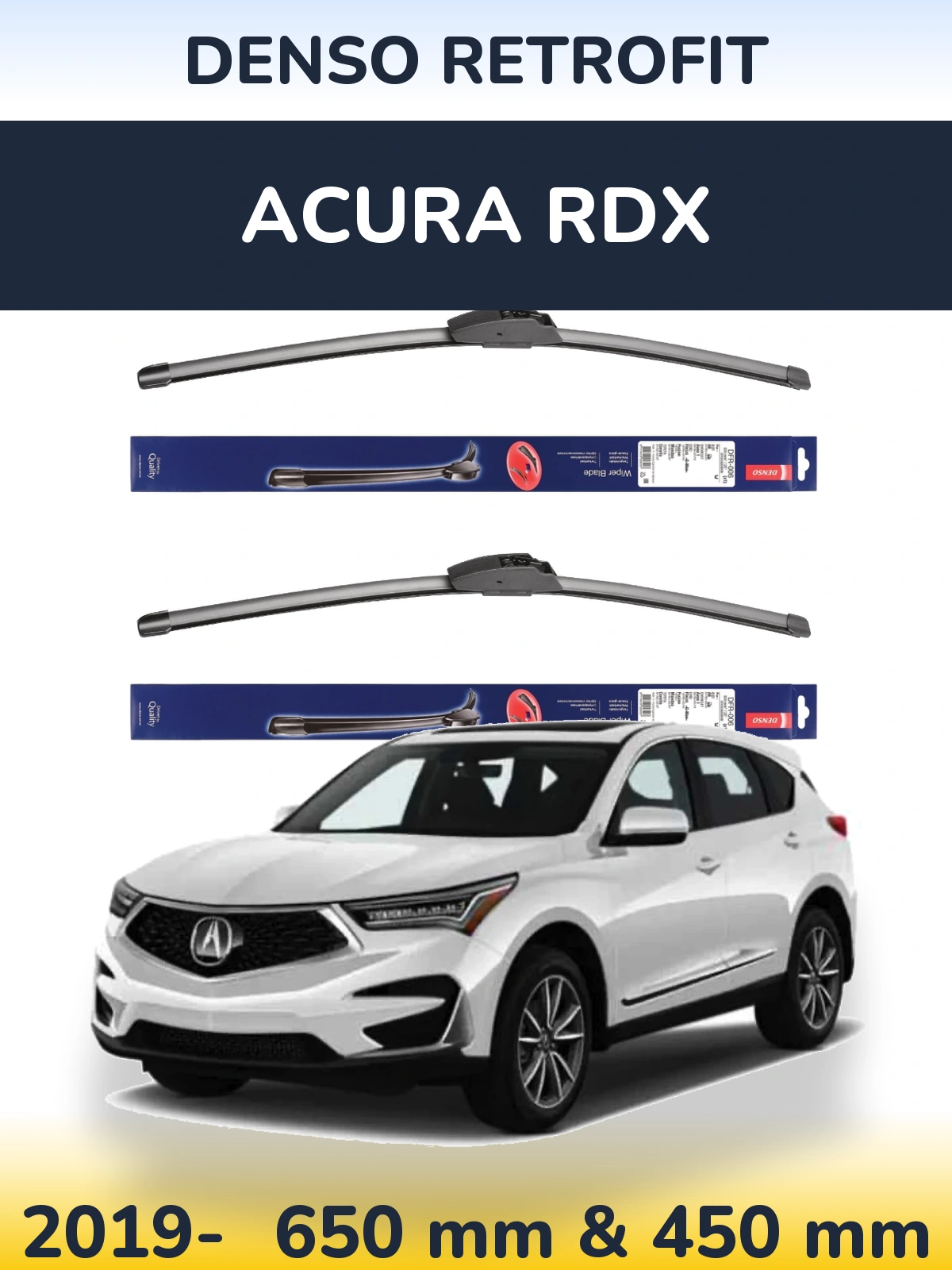 Komplet przednich wycieraczek Denso Retrofit 650 & 450 mm do Acura RDX 2019-2026
