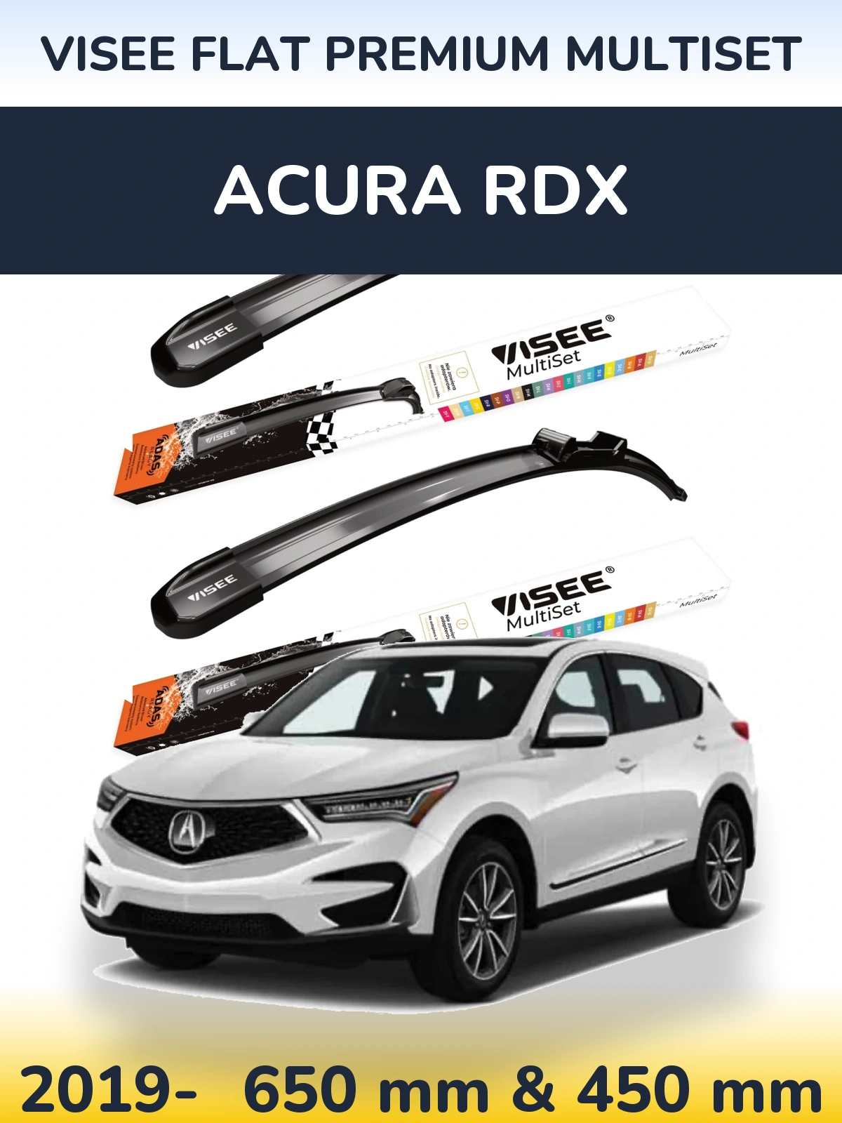 Комплект передних дворников VISEE FLAT PREMIUM MultiSet 650 & 450 мм для Acura RDX 2019-2026