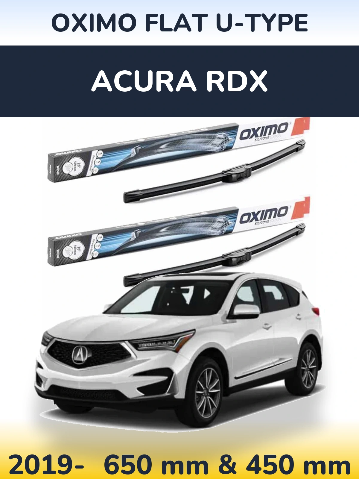 Komplet przednich wycieraczek Oximo Flat U-type 650 & 450 mm do Acura RDX 2019-2026