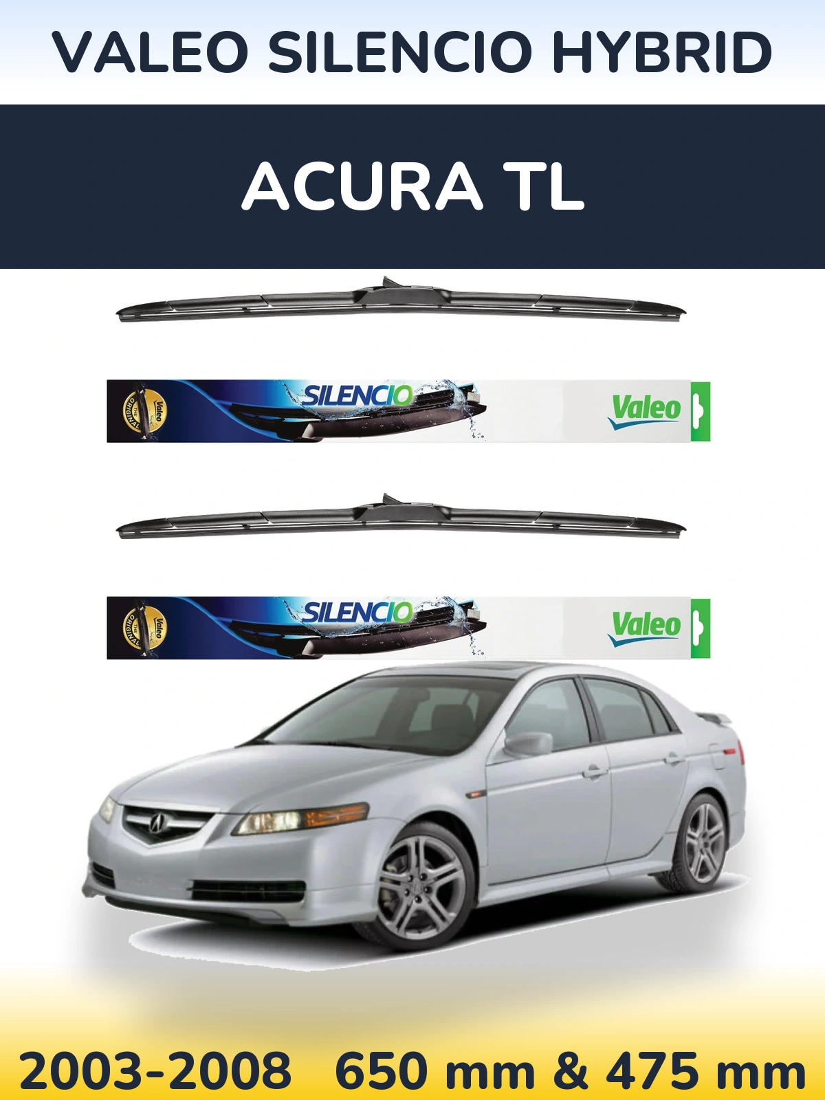 Комплект передних дворников Valeo Silencio Hybrid 650 & 475 мм для Acura TL 2003-2008
