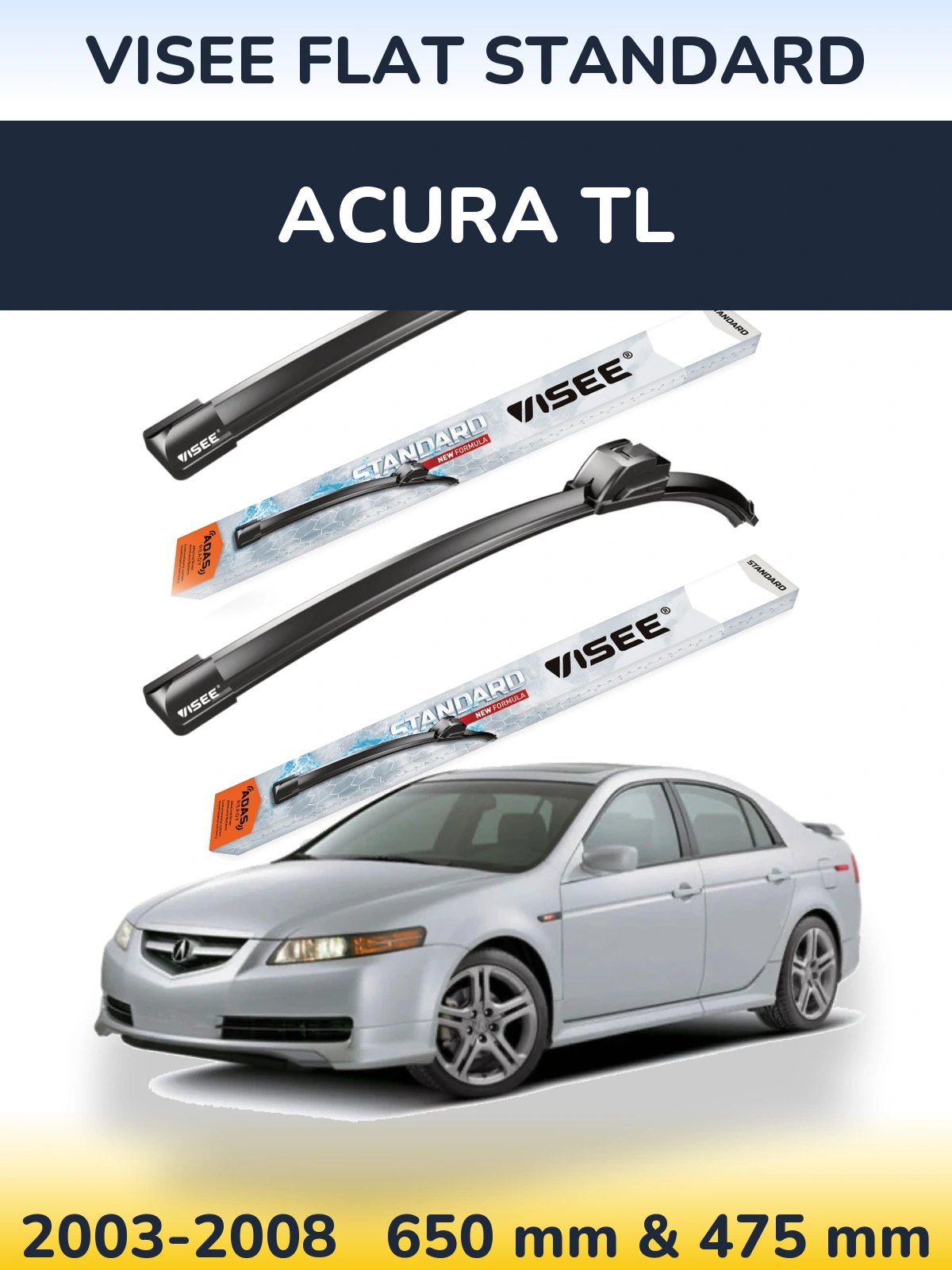 Komplet przednich wycieraczek VISEE FLAT STANDARD 650 & 475 mm do Acura TL 2003-2008