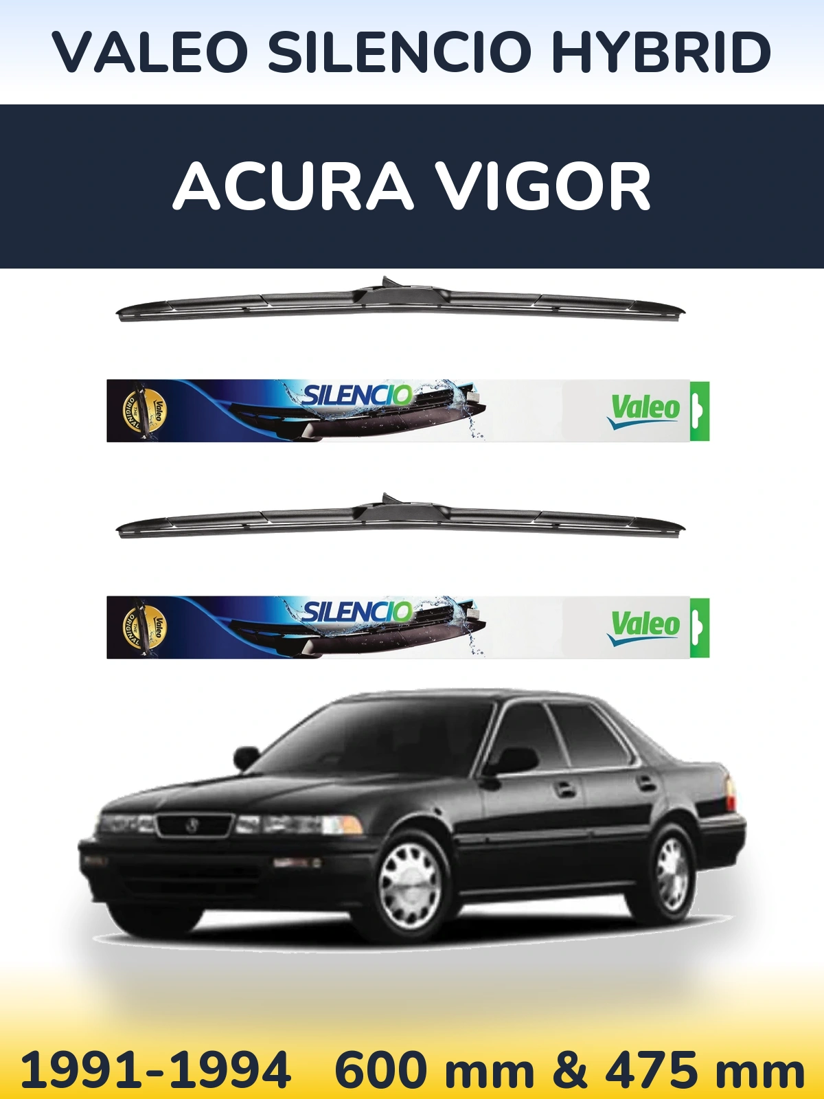 Komplet przednich wycieraczek Valeo Silencio Hybrid 600 & 475 mm do Acura Vigor 1991-1994