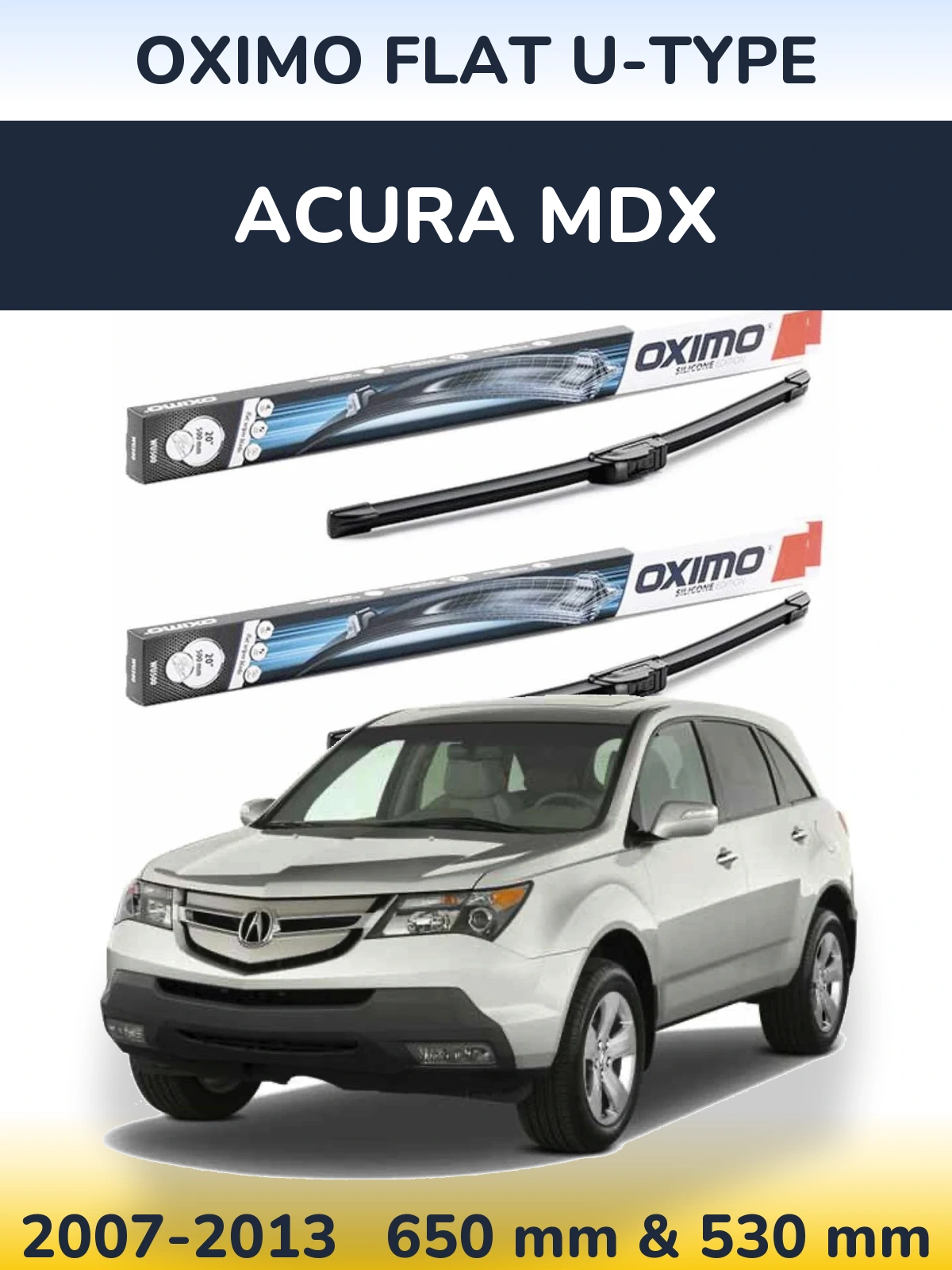 Комплект передних дворников Oximo Flat U-type 650 & 530 мм для Acura MDX 2007-2013
