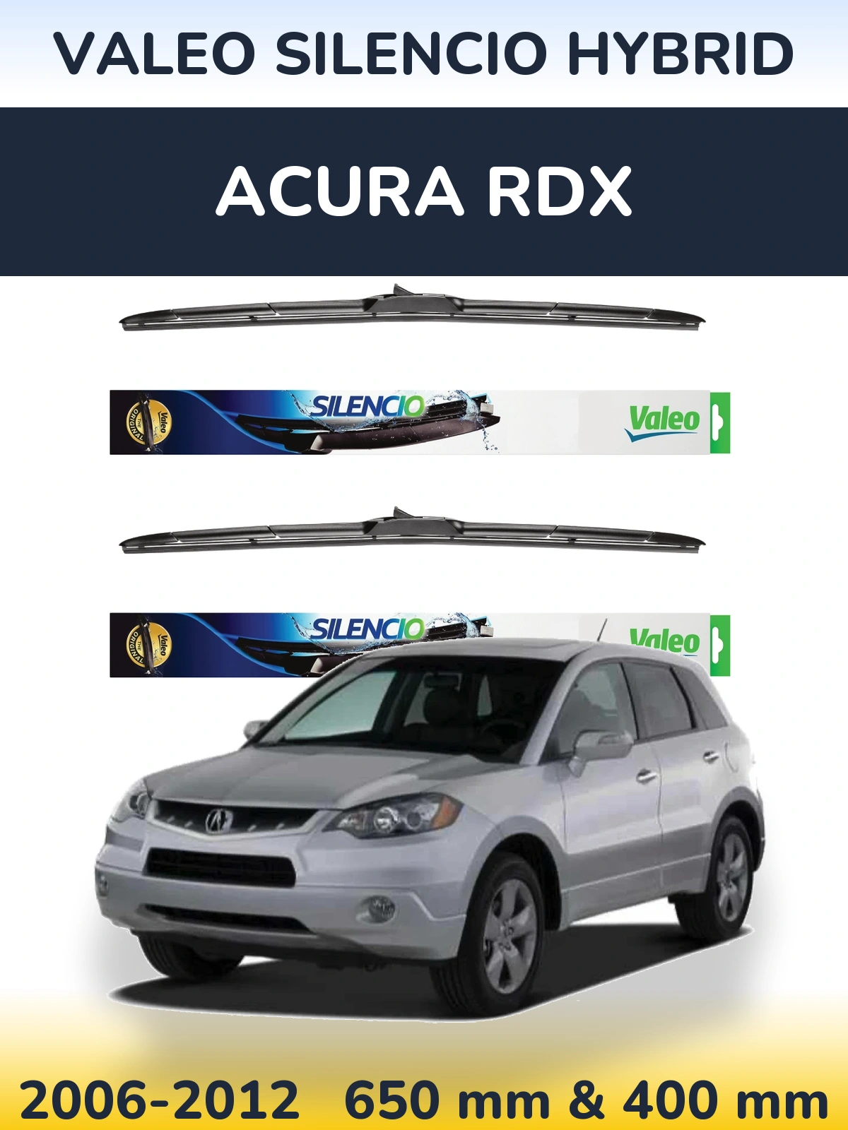 Комплект передних дворников Valeo Silencio Hybrid 650 & 400 мм для Acura RDX 2006-2012