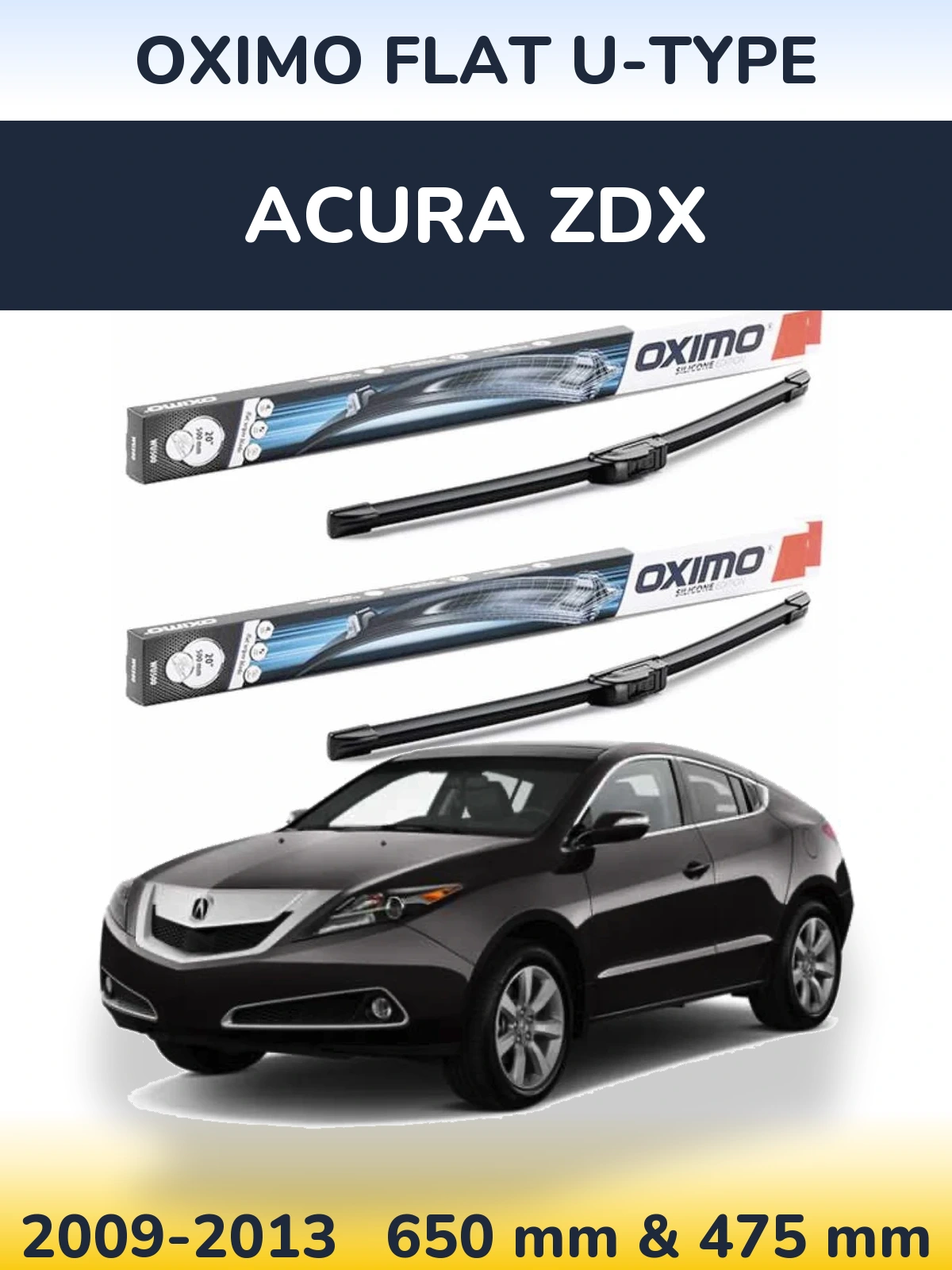Комплект передних дворников Oximo Flat U-type 650 & 475 мм для Acura ZDX 2009-2013