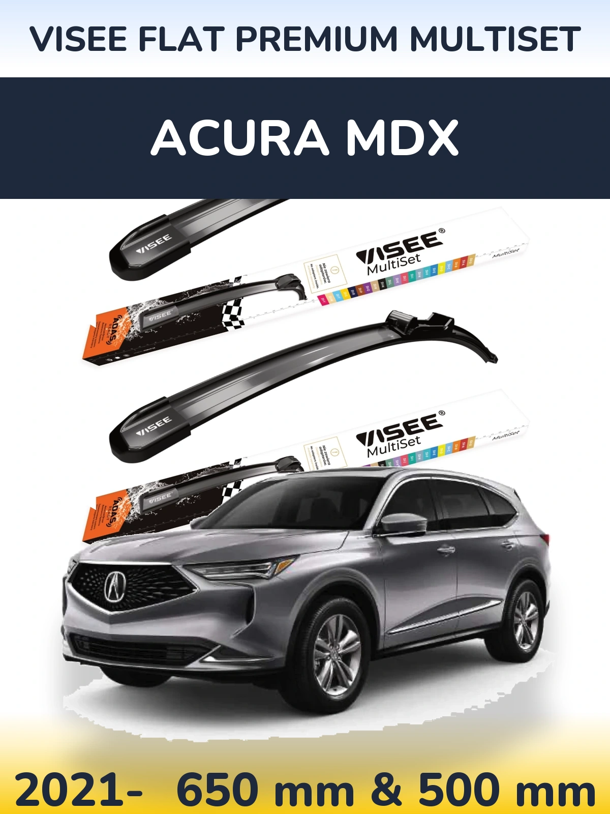 Комплект передних дворников VISEE FLAT PREMIUM MultiSet 650 & 500 мм для Acura MDX 2021-2026
