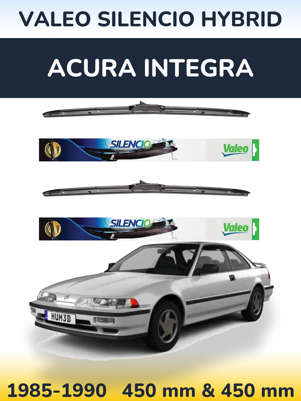 Komplet przednich wycieraczek Valeo Silencio Hybrid 450 & 450 mm do Acura Integra 1985-1990