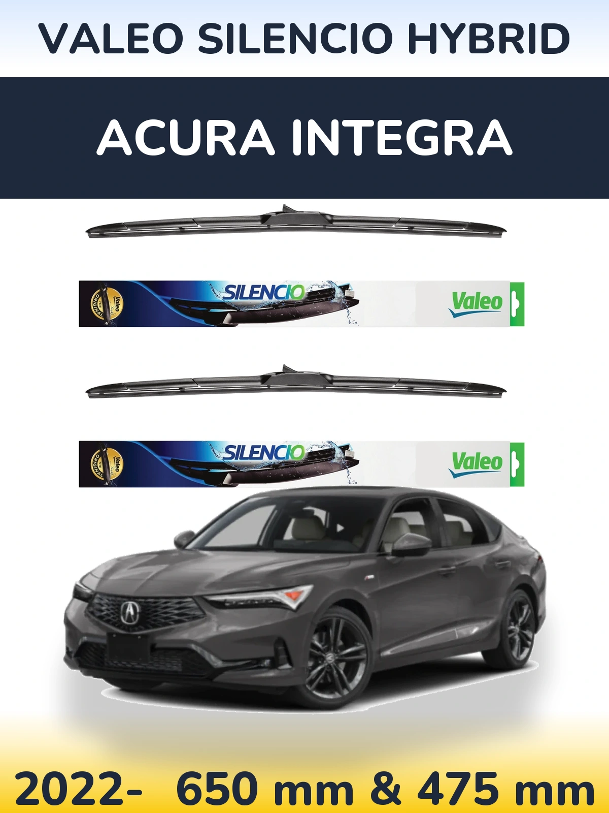 Комплект передних дворников Valeo Silencio Hybrid 650 & 475 мм для Acura Integra 2022-2026