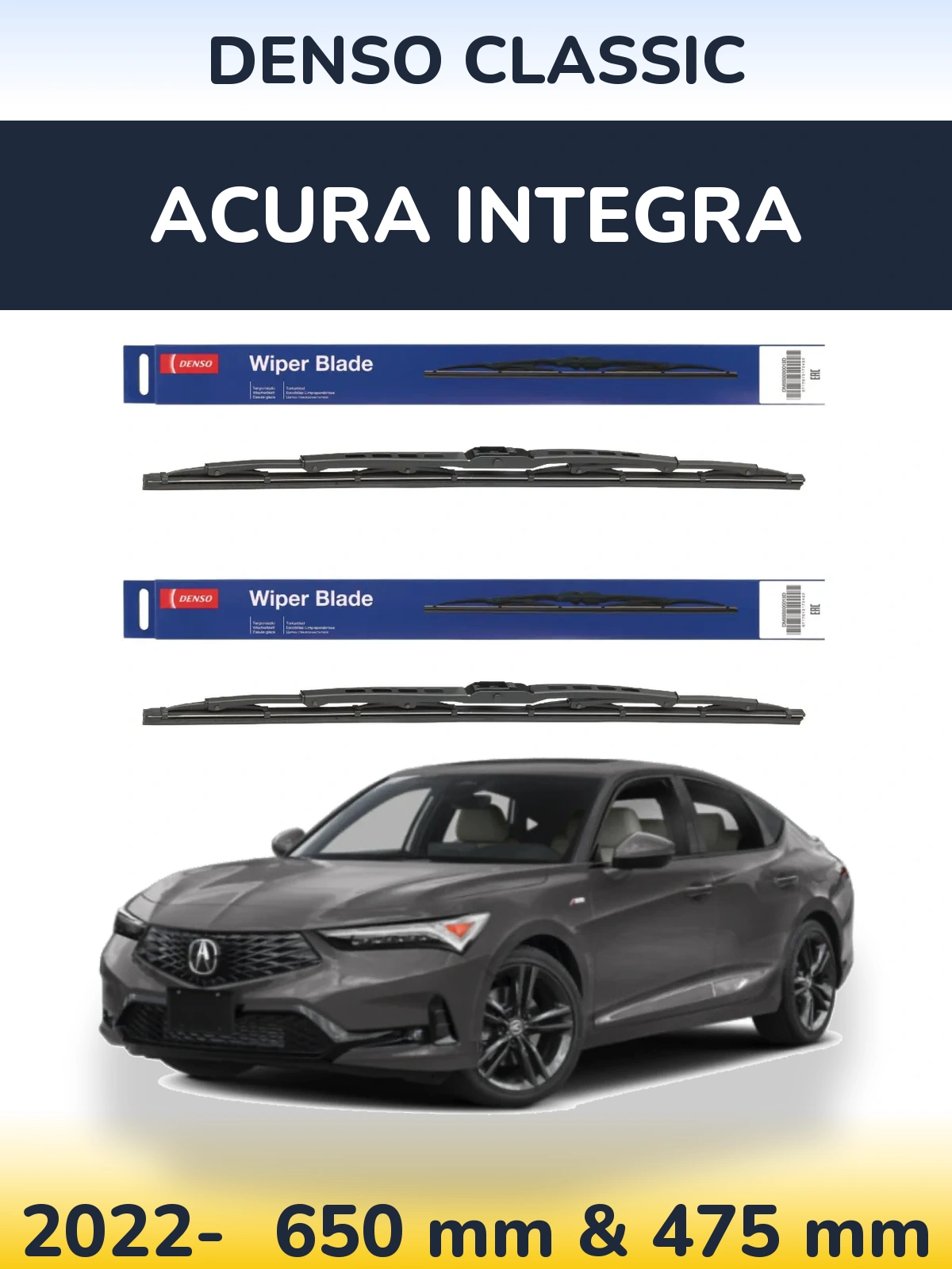 Комплект передних дворников Denso Classic 650 & 475 мм для Acura Integra 2022-2026