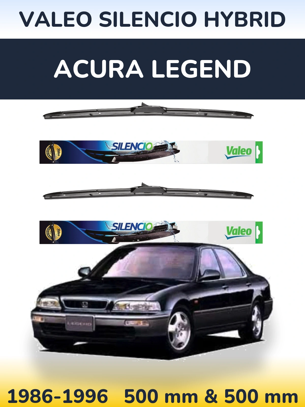 Komplet przednich wycieraczek Valeo Silencio Hybrid 500 & 500 mm do Acura Legend 1986-1996