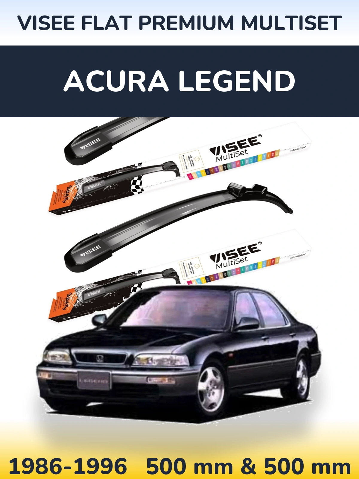 Комплект передних дворников VISEE FLAT PREMIUM MultiSet 500 & 500 мм для Acura Legend 1986-1996