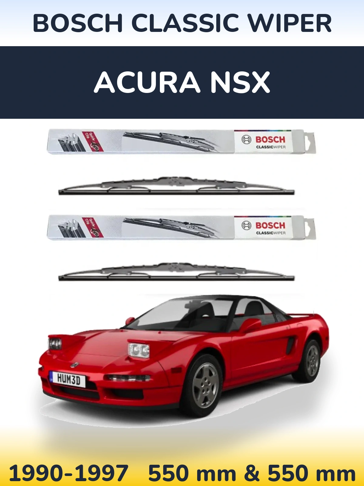Komplet przednich wycieraczek BOSCH Classic Wiper 550 & 550 mm do Acura NSX 1990-1997