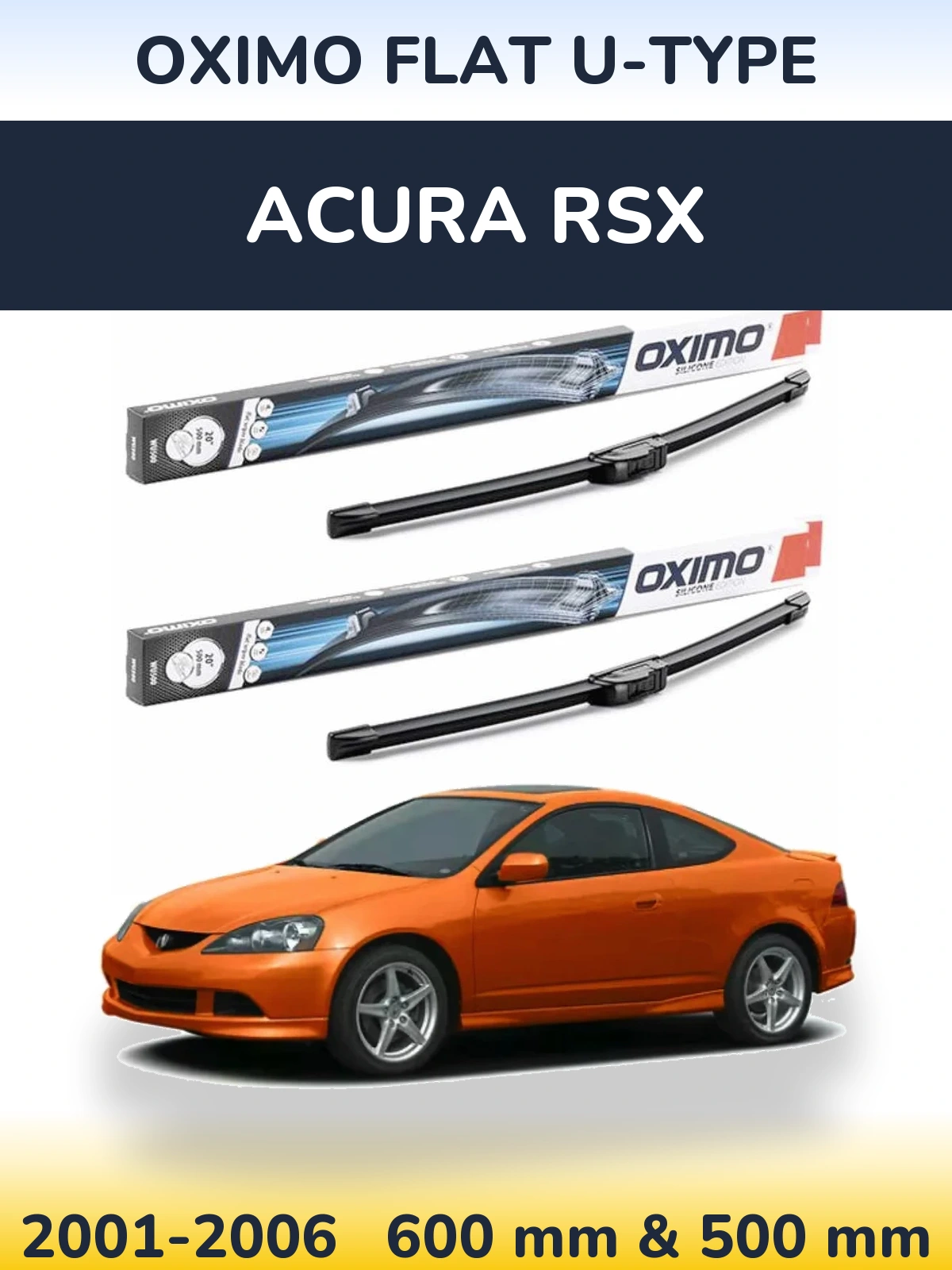 Комплект передних дворников Oximo Flat U-type 600 & 500 мм для Acura RSX 2001-2006