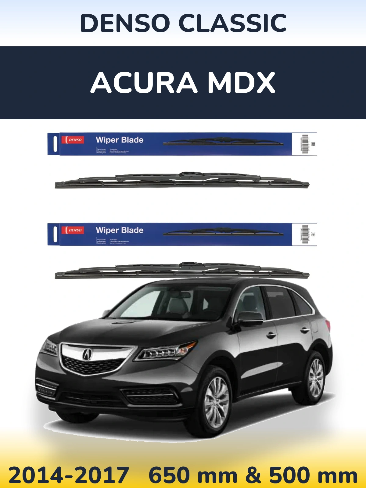 Front wiper blade set Denso Classic 650 & 500 mm for Acura MDX 2014-2017