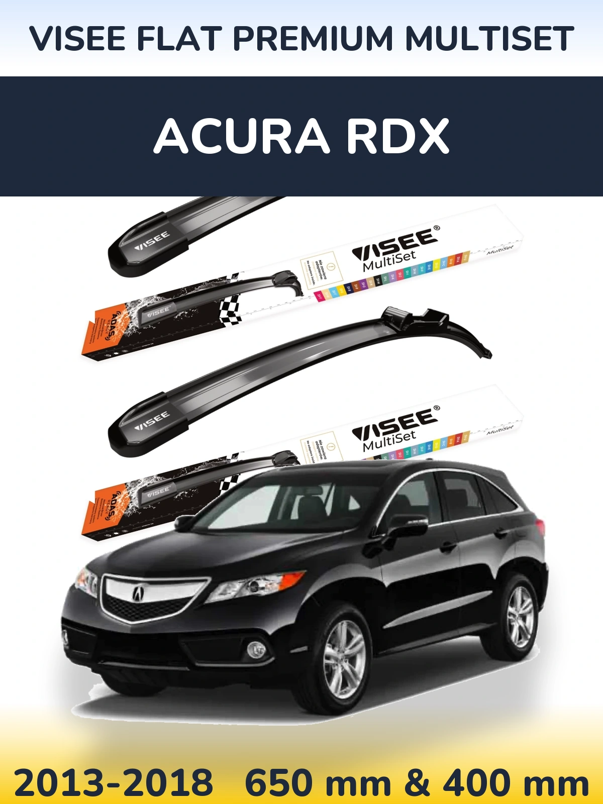 Front wiper blade set VISEE FLAT PREMIUM MultiSet 650 & 400 mm for Acura RDX 2013-2018