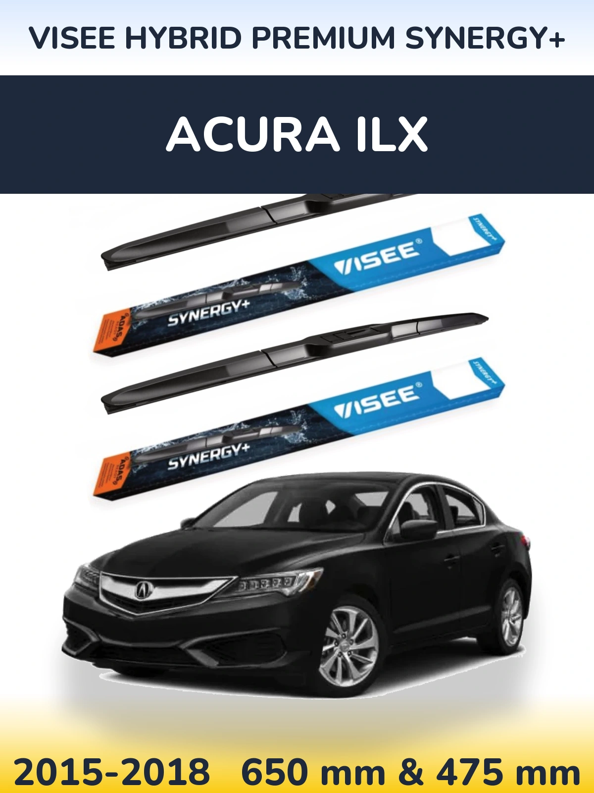 Komplet przednich wycieraczek VISEE HYBRID PREMIUM SYNERGY+ 650 & 475 mm do Acura ILX 2015-2018