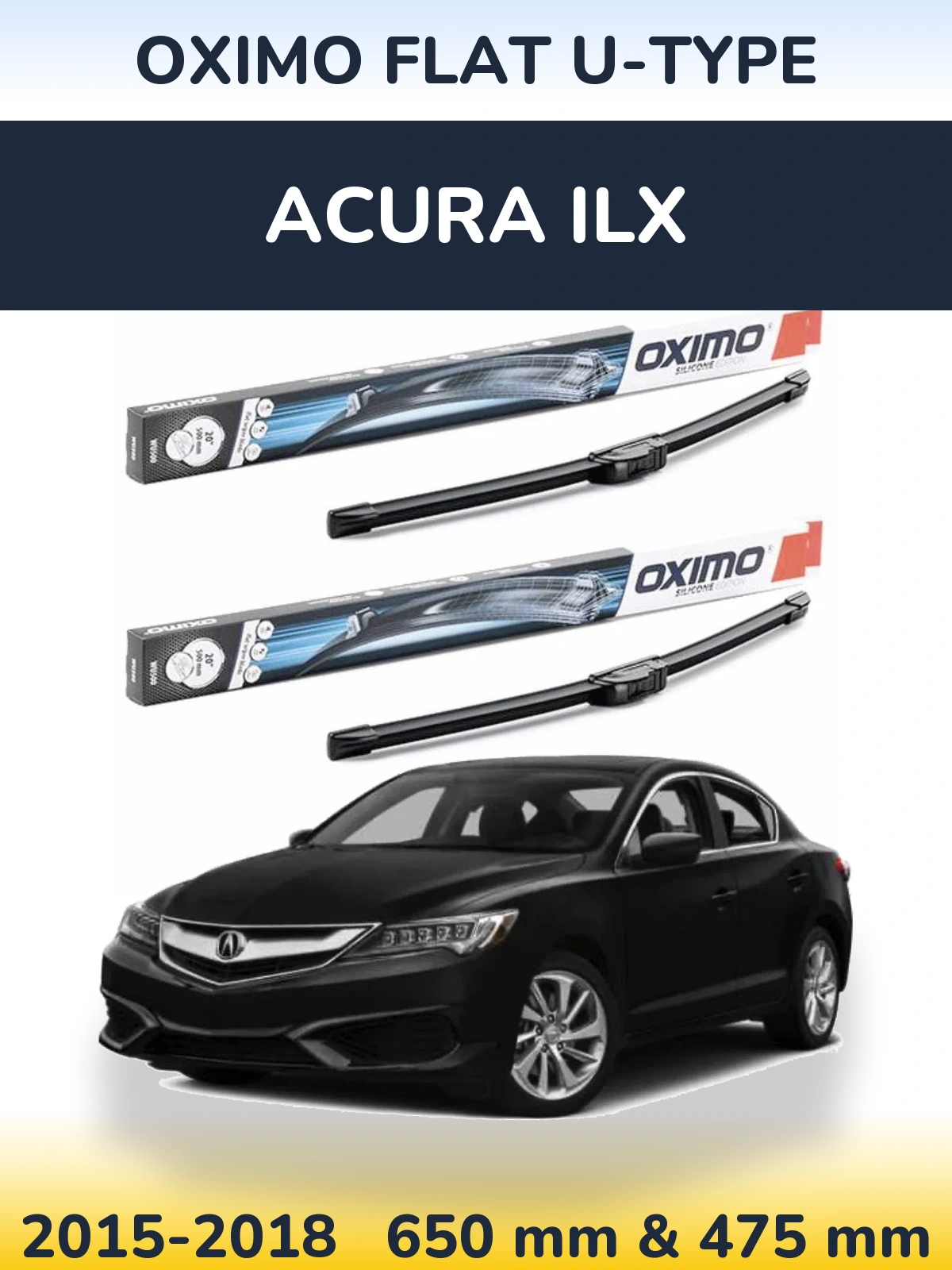 Комплект передних дворников Oximo Flat U-type 650 & 475 мм для Acura ILX 2015-2018