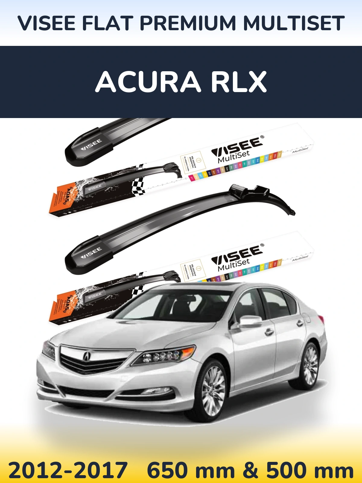 Komplet przednich wycieraczek VISEE FLAT PREMIUM MultiSet 650 & 500 mm do Acura RLX 2012-2017