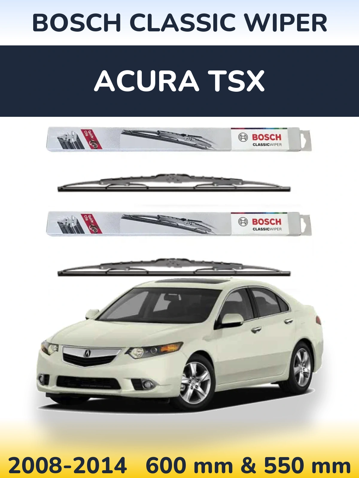 Комплект передних дворников BOSCH Classic Wiper 600 & 550 мм для Acura TSX 2008-2014