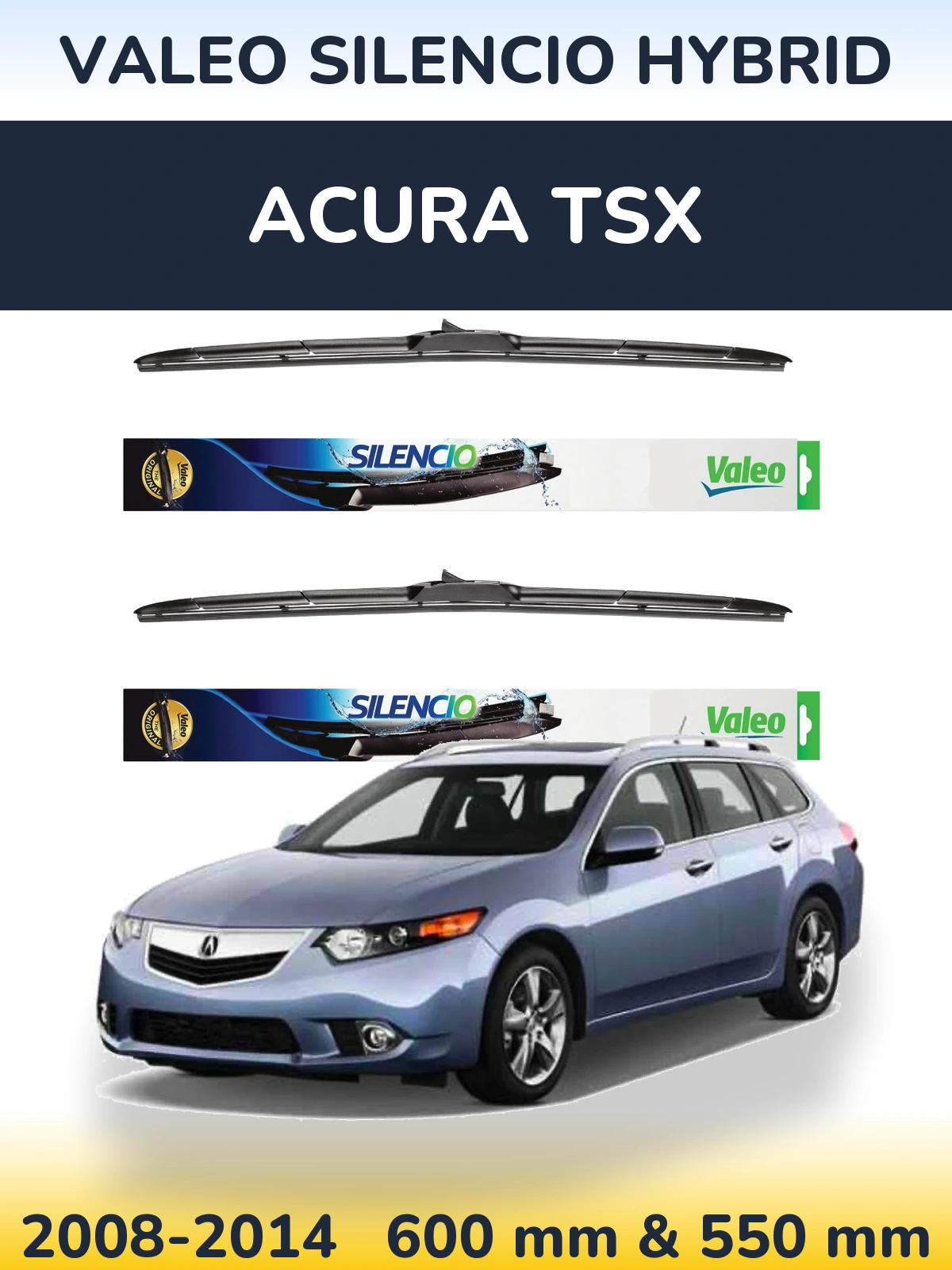 Комплект передних дворников Valeo Silencio Hybrid 600 & 550 мм для Acura TSX 2008-2014