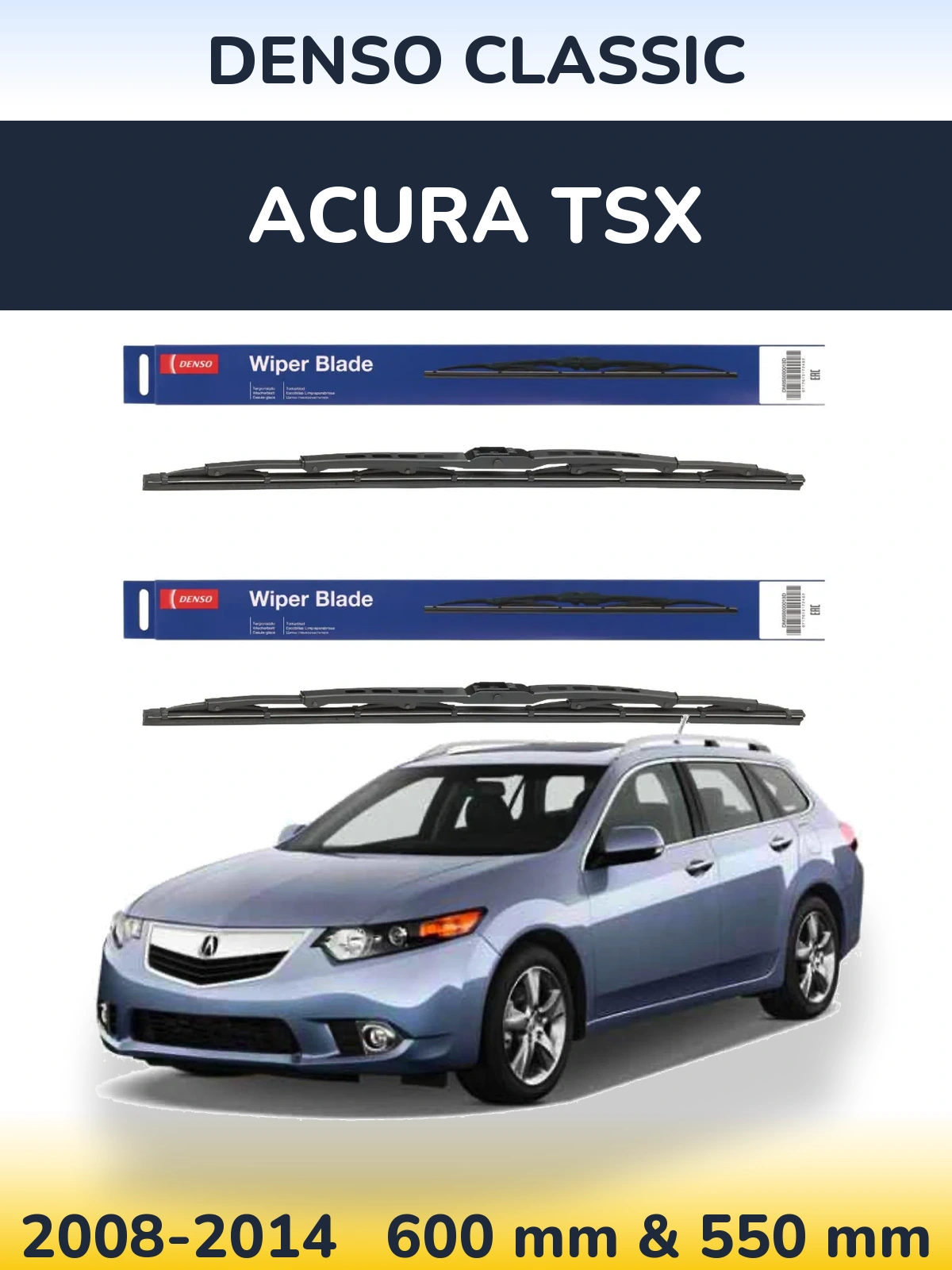 Komplet przednich wycieraczek Denso Classic 600 & 550 mm do Acura TSX 2008-2014